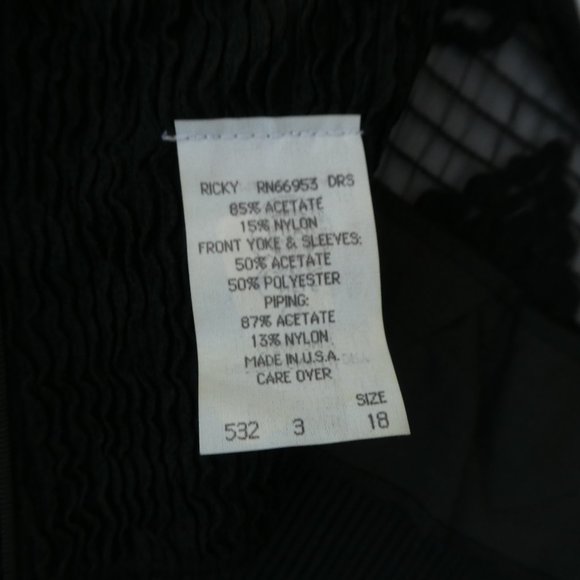 Vintage Black Evening Dress Ric Rac Sequin Puff Sleeves Crinkle Sheath Union Tag - Picture 12 of 13